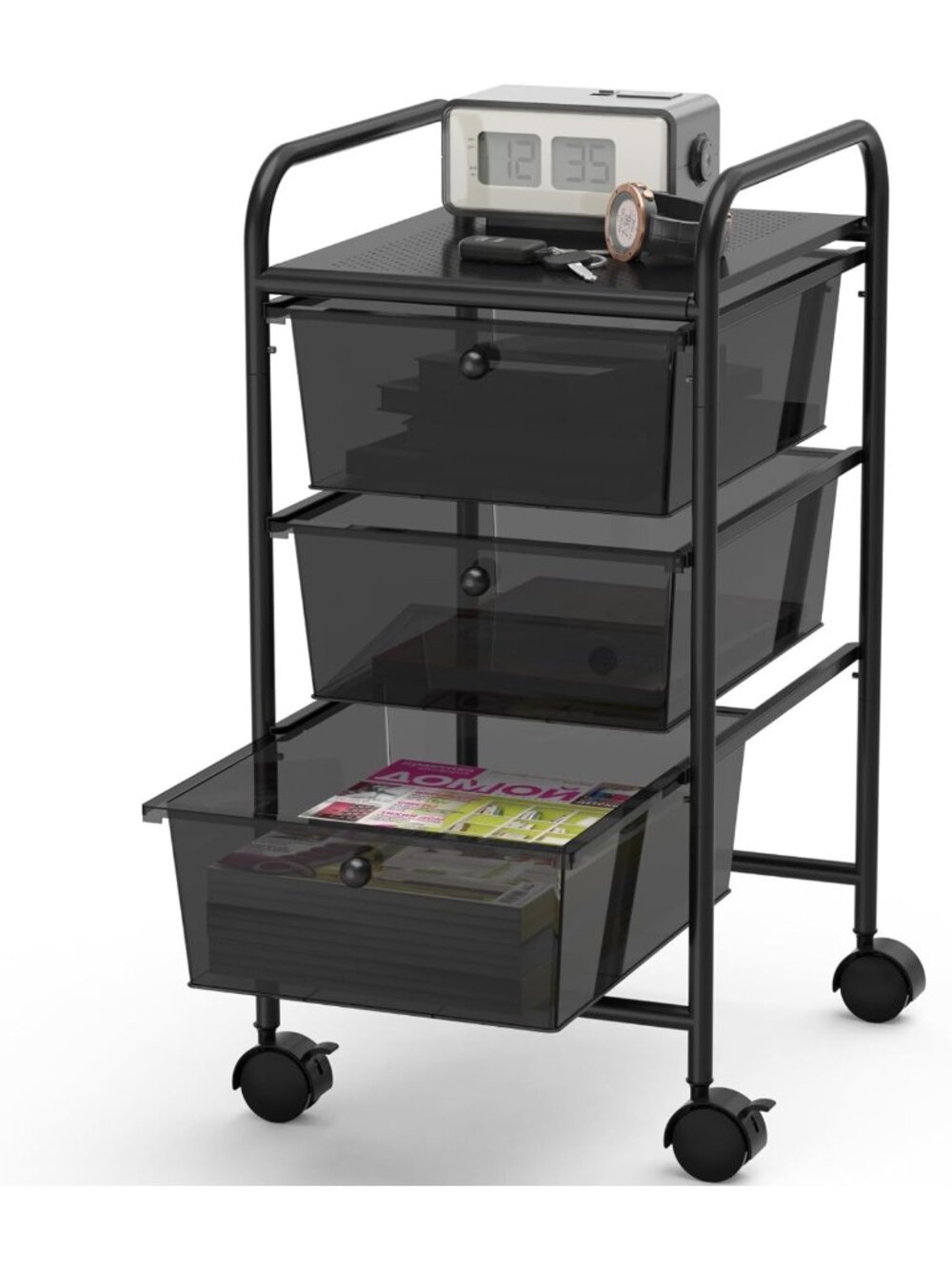Versatile 3-Drawer Rolling Utility Cart - Art & Craft Organizer, Black Storage